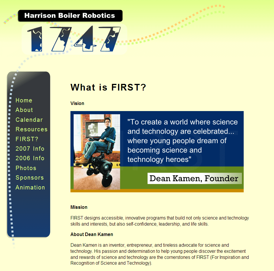 Screenshot of Robotics Homepage